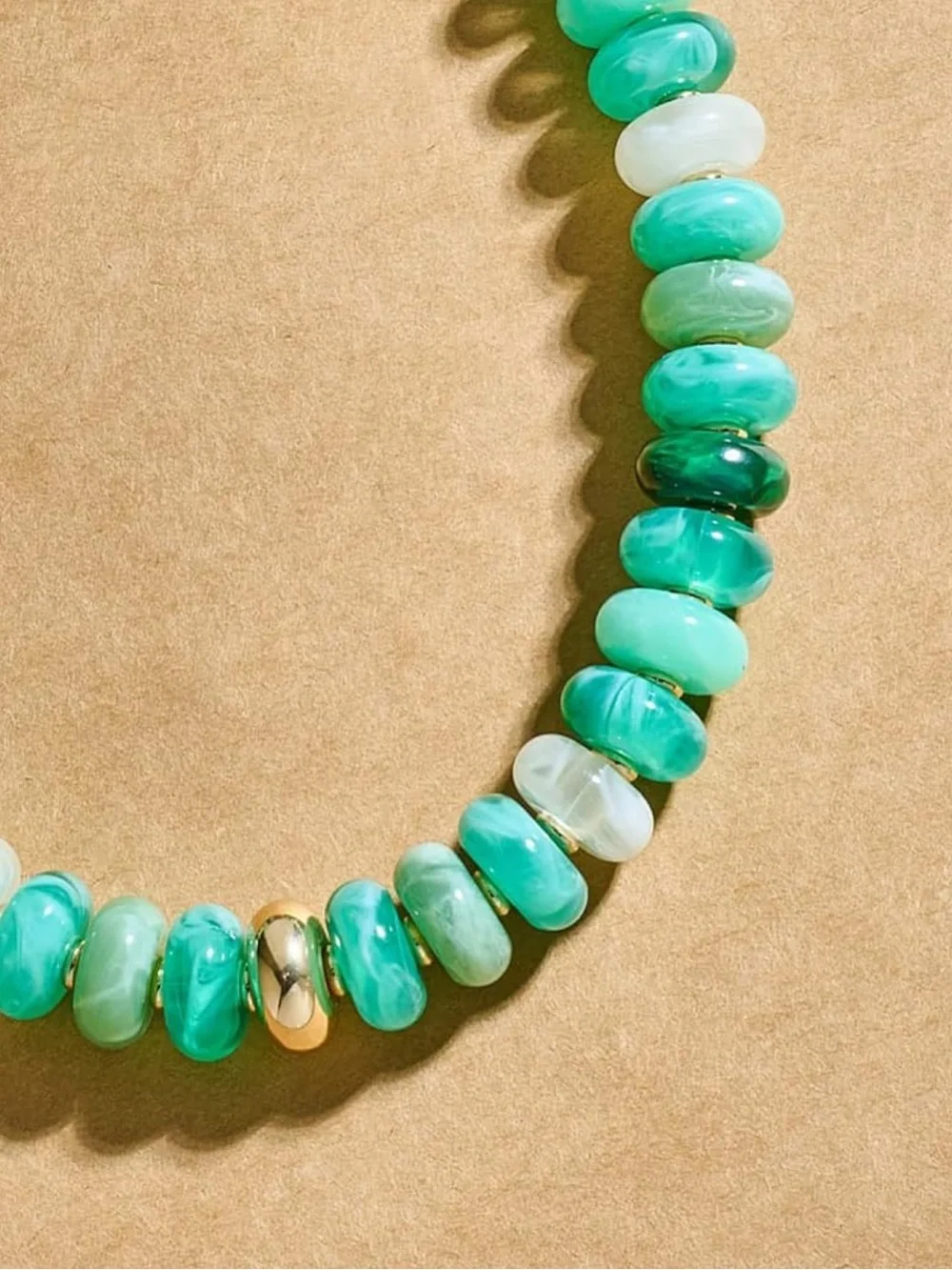 Statement Green Beaded Necklace with Gold Accents